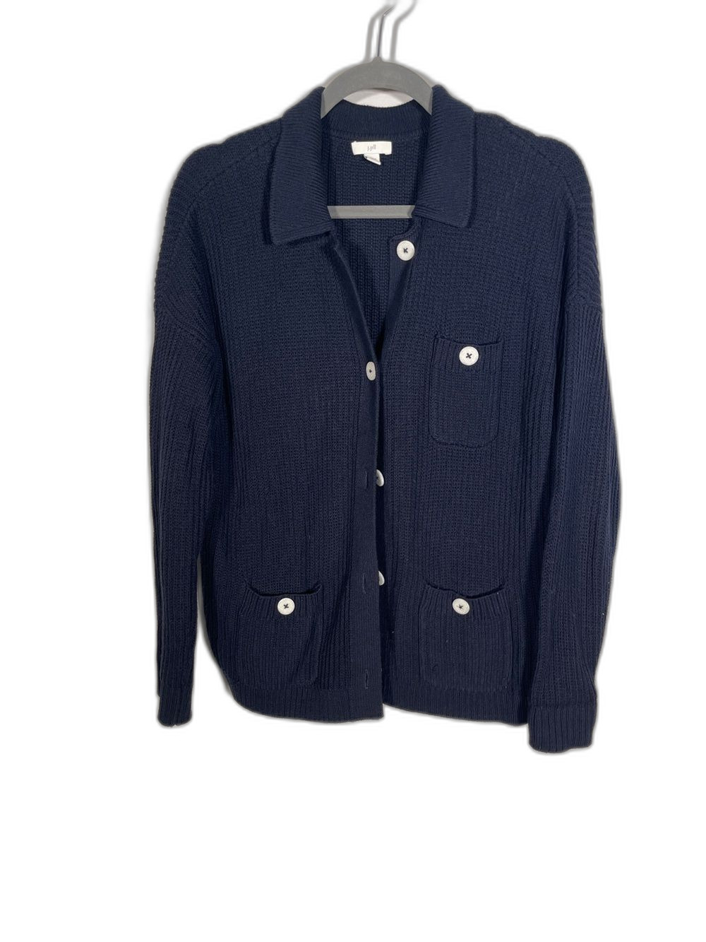 J. JILL WOMENS NAVY BLUE COTTON CARDIGAN SWEATER MEDIUM